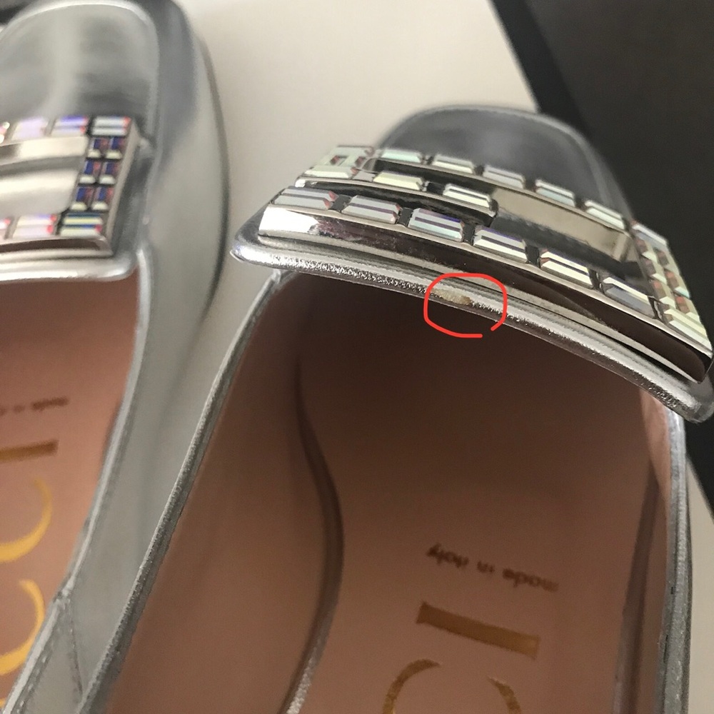 NIB Gucci Metallic Crystal Square G Loafers 38 - Picture 15 of 16